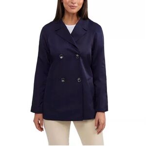 🆕 Ellen Tracy Navy Double Breast Short Raglan Trench Coat